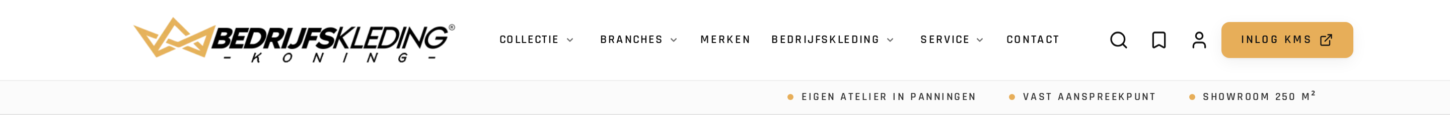 De menubalk van de website met de knop Inlog KMS