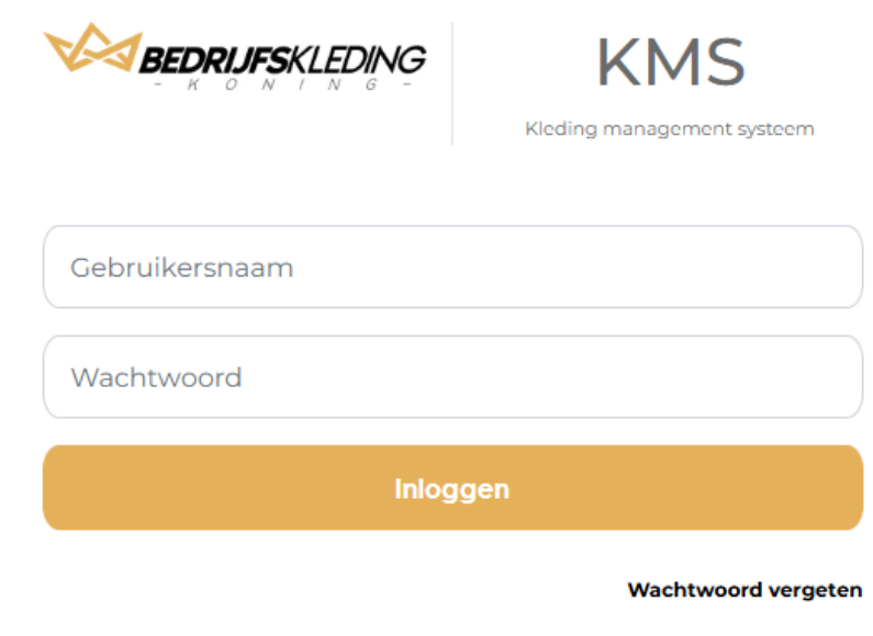 Inlogscherm van het kleding management systeem