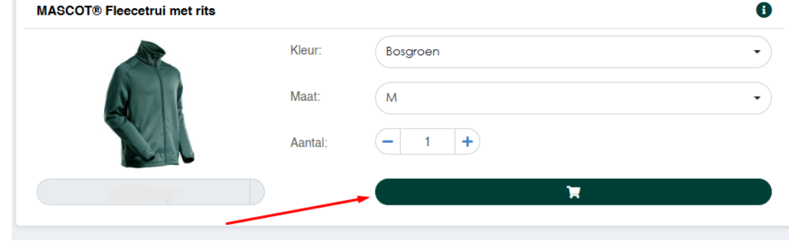Productpagina met maat en aantal
