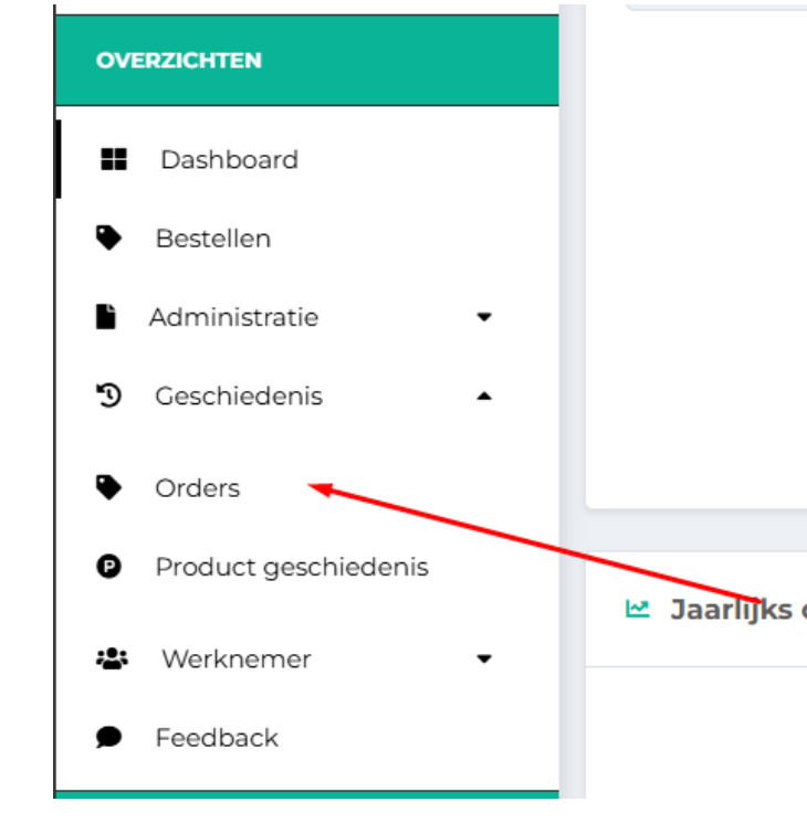 Menu Geschiedenis met Orders